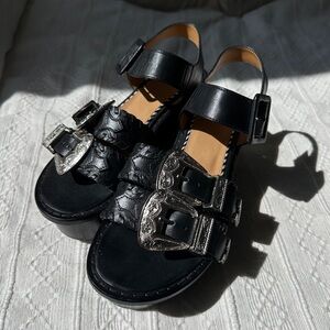 Toga Pulla Black Leather Platform Sandals